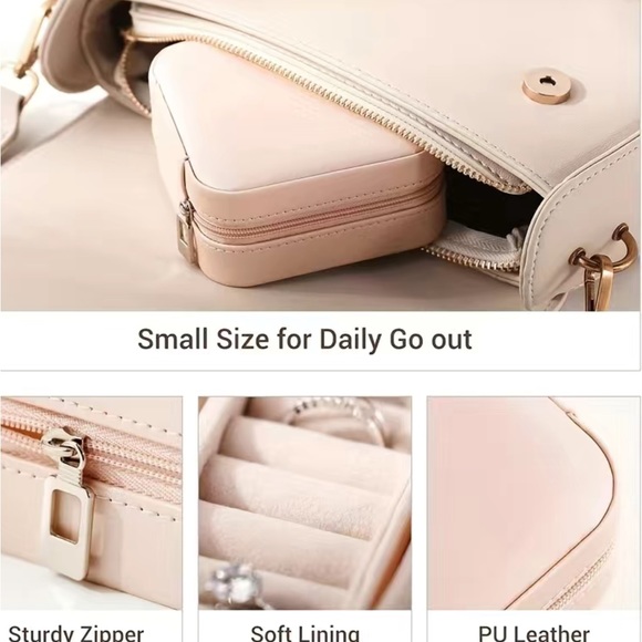 Pink- Pocket jewelry case, PU leather Perfect for travel organizer 3.93 x 3.93 - Picture 5 of 11